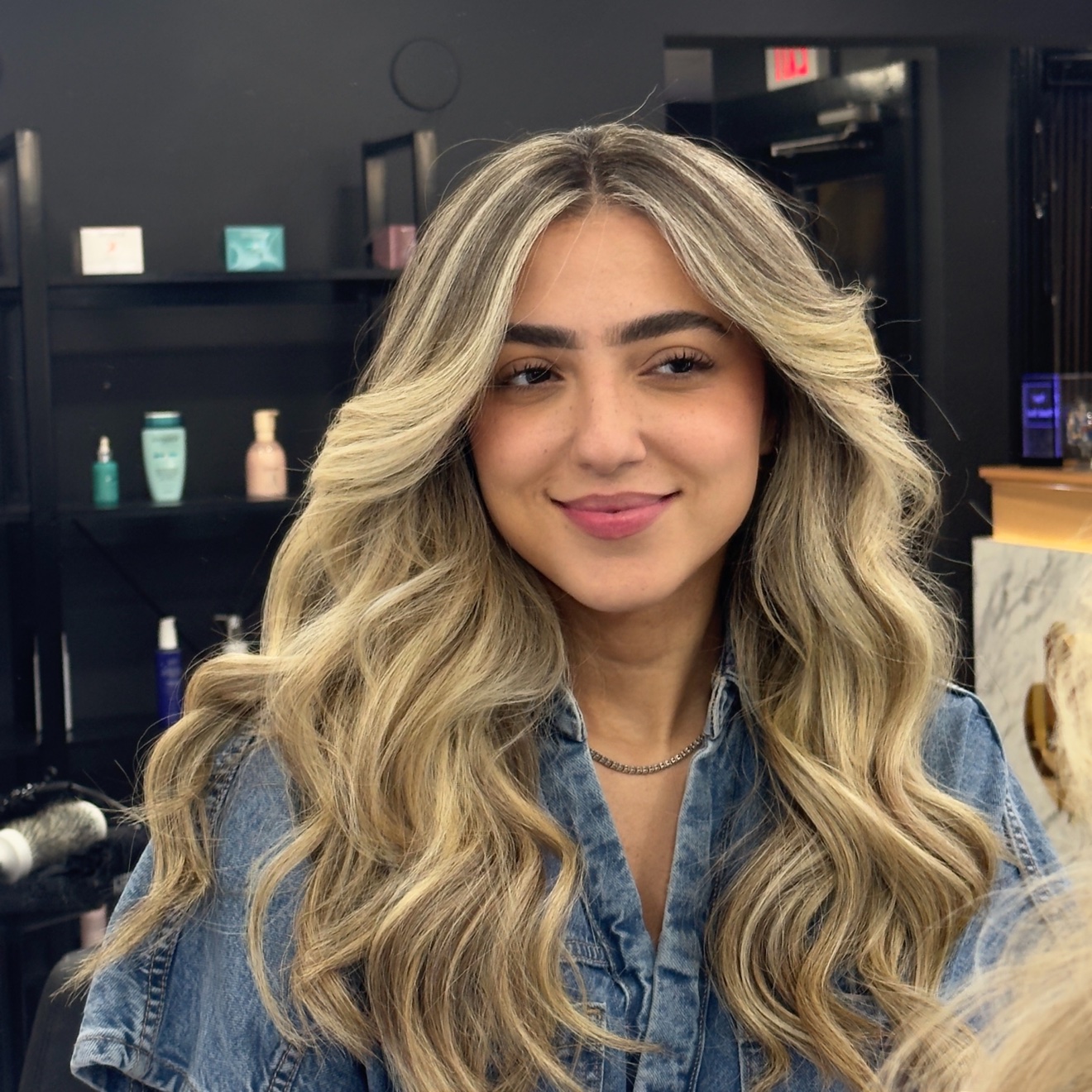 Blonde wavy hair client